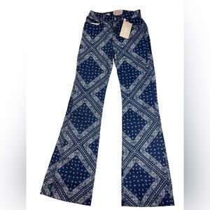 Revice NWT LaLa Land Jeans Blue White Bandana Patchwork High Rise Flare Size